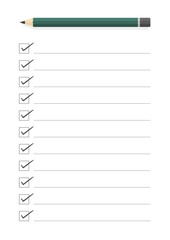 チェックマーク記入済みのtodoリストと鉛筆 - やることリスト・タスク・アンケート用紙のイメージ素材・縦