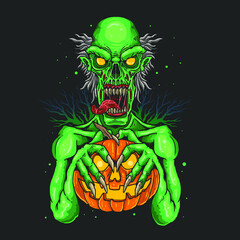 zombies carrying pumpkins illustration vector graphic