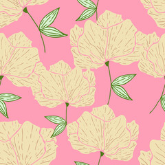 Seamless pattern with spring flowers and leaves. Hand drawn background. floral pattern for wallpaper or fabric. Botanic Tile.