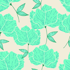 Seamless pattern with spring flowers and leaves. Hand drawn background. floral pattern for wallpaper or fabric. Botanic Tile.