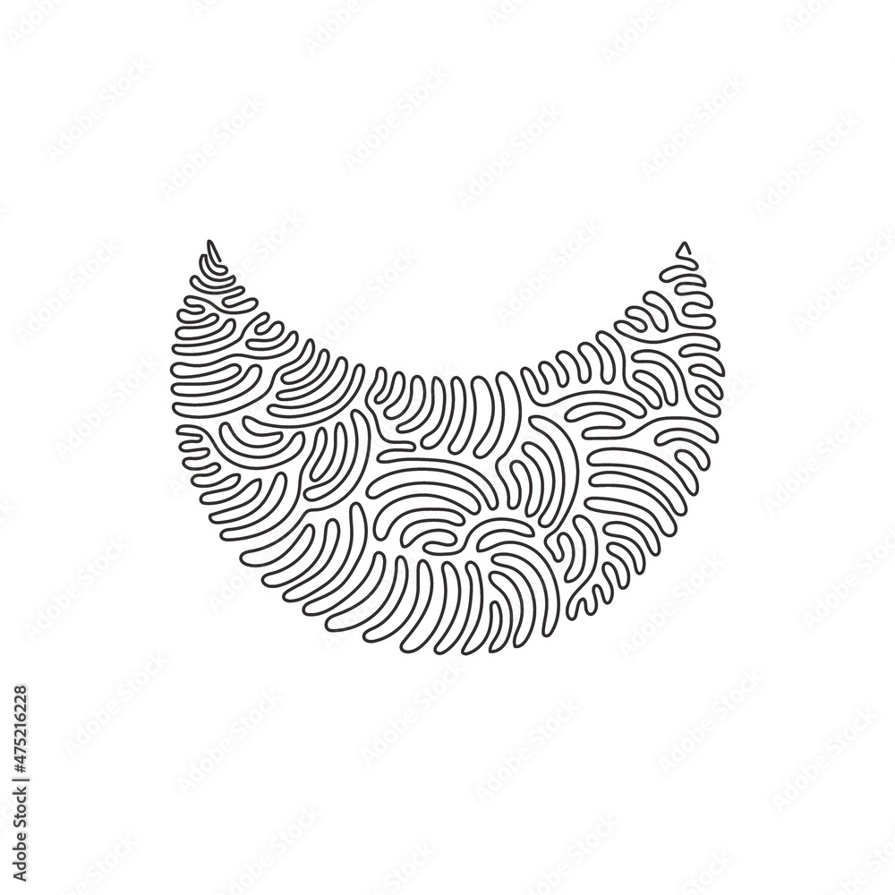 Poster single one line drawing flat design crescent badge icon. black geometric shape. tag or logo design. 