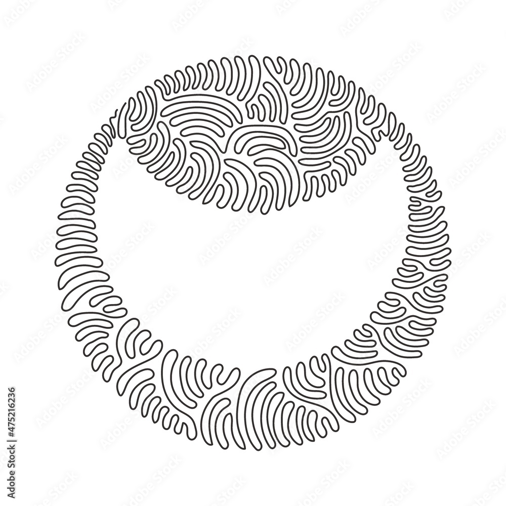 Poster continuous one line drawing flat design crescent badge icon. black geometric shape. tag or logo desi