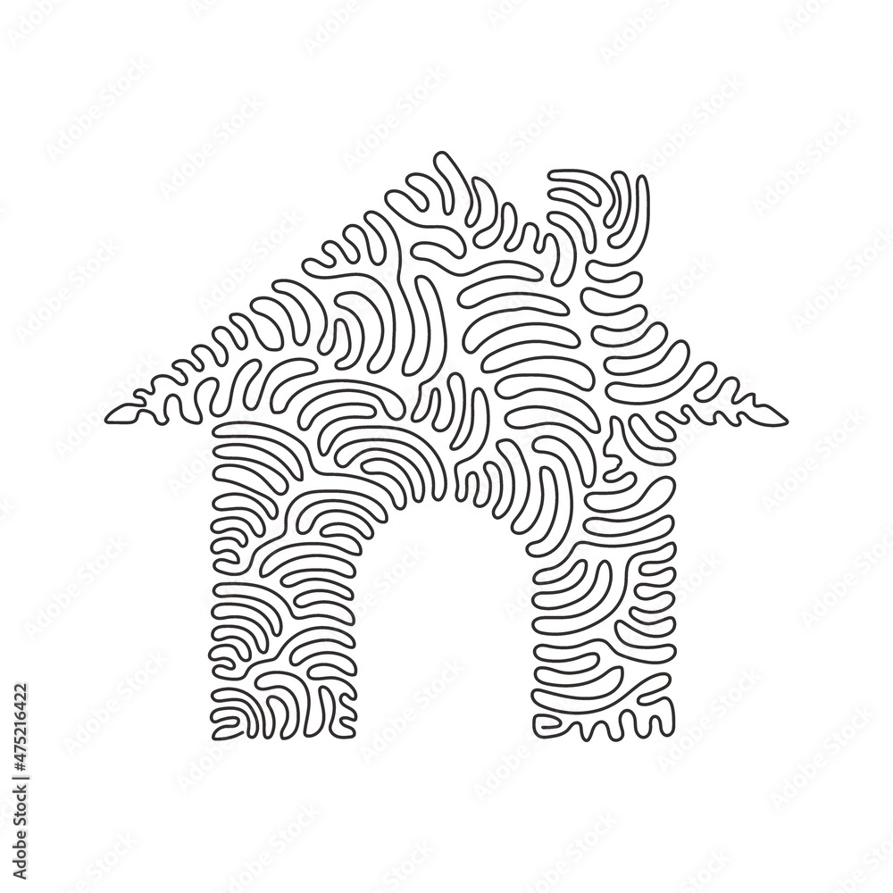 Poster single continuous line drawing black single house icon, simple style real estate for app ads web ban