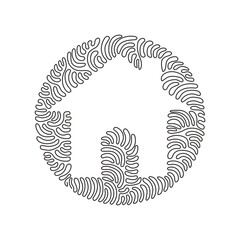 Continuous one line drawing black single house icon, simple style real estate for app ads web banner button ui ux interface elements. Swirl curl circle background style. Single line draw design vector