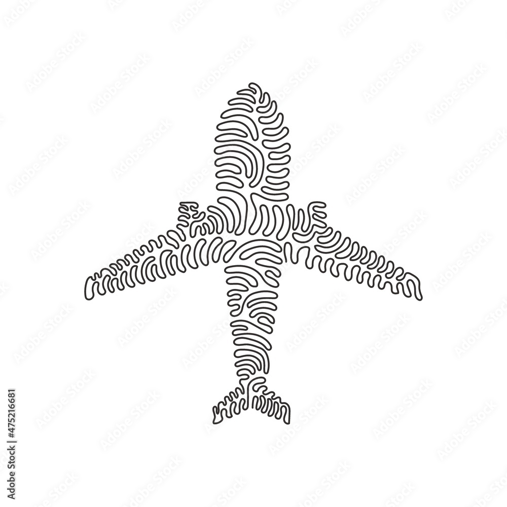 Poster continuous one line drawing plane icon airplane travel transportation. outline figures flat icons fo