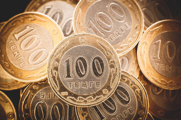 Fototapeta Kazakhstan money is tenge. Coins of tenge, closeup. obraz