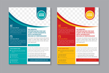 identify to be successful with information record technology flyer design template use vertical layout with white background.  multicolored blue, yellow and red on element. space of photo collage