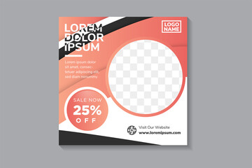 abstract modern social banner design template use square layout with white background. the element is pink gradient combined black colors. circle space of photo collage