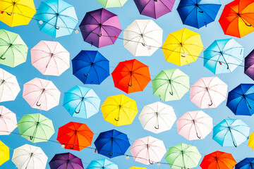 Fototapeta na wymiar Street decoration colorful umbrella in Incheon, Korea