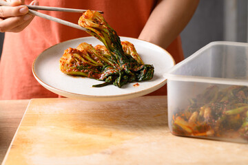 Kimchi bok choy and mustard green, Homemade Korean fermented side dish food