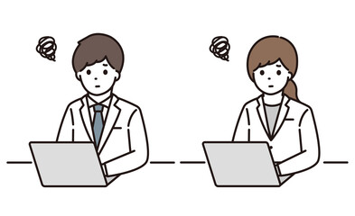 薬剤師 医師 男性 女性 白衣 パソコン 悩み