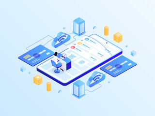 Mobile Transfer Isometric Light Gradient Illustration. Suitable for Mobile App, Website, Banner, Diagrams, Infographics, and Other Graphic Assets.
