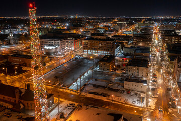 Aerial View of Sioux Falls, South Dakota at Dusk in Late December