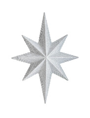 Christmas decoration silver star isolated on a white background.
