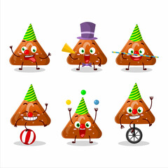 Cartoon character of orange gummy candy C with various circus shows