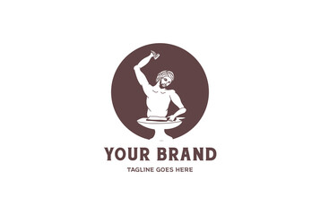 Vintage Retro Old Man Male Smith for Iron Craft Logo Design