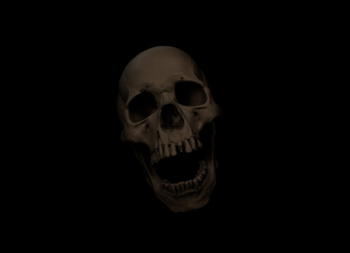 Only Human skull full face on Black Isolated Background. The concept art of death, horror. Design for print, poster. A symbol of spooky Halloween, Virus, immortal, pirat. 3d rendering illustration..