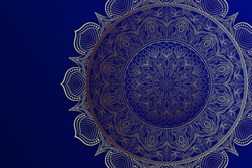 Oriental floral ornament, mandala on a dark blue background for your design. Vector illustration.