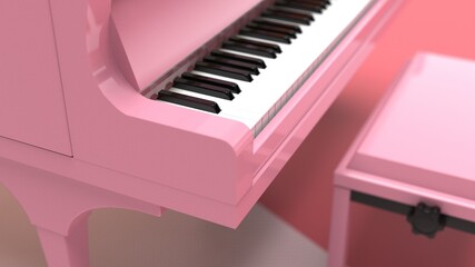 Pink-Gold Grand Piano under pink-red background. 3D illustration. 3D CG. 3D high quality rendering.  