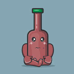 sad beer bottle character mascot isolated cartoon in flat style