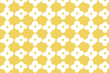 北欧風の白と黄色の規則的な花柄の壁紙
