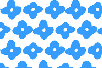 北欧風の白と水色の規則的な大きい花柄の壁紙
