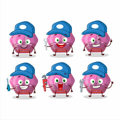 mechanic pink gummy candy j cute mascot character with pliers