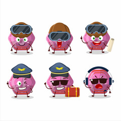 Pilot cartoon mascot pink gummy candy j with glasses