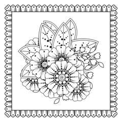 Mehndi flower for henna, mehndi, tattoo, decoration. Decorative ornament in ethnic oriental style, doodle ornament, outline hand draw. Coloring book page.