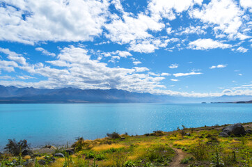 Panoramic Scenery Lake Pukaki, Mount Cook Mackenzie Region, South Island New Zealand