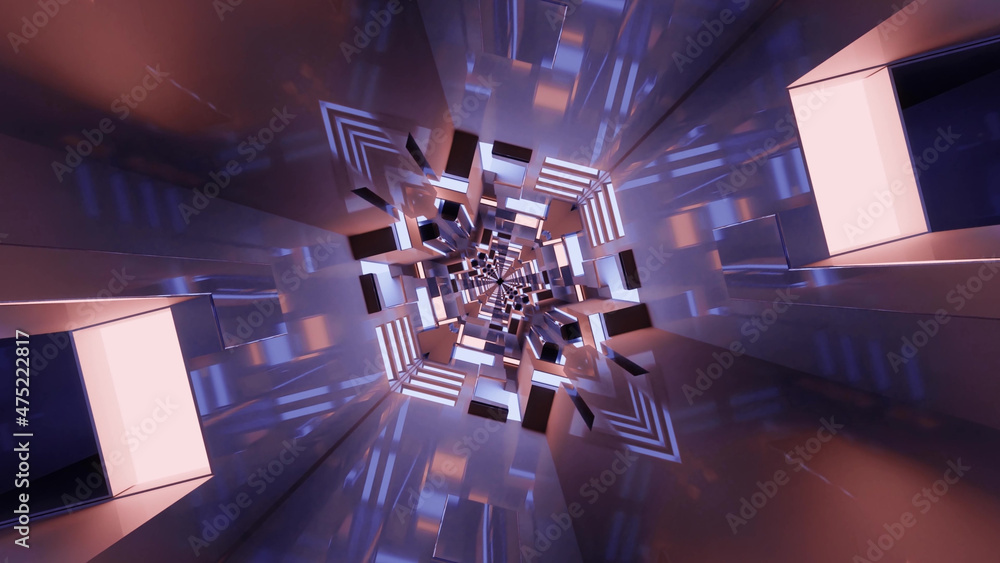 Poster 3d rendering of futuristic kaleidoscopic patterns background in pink and blue colors