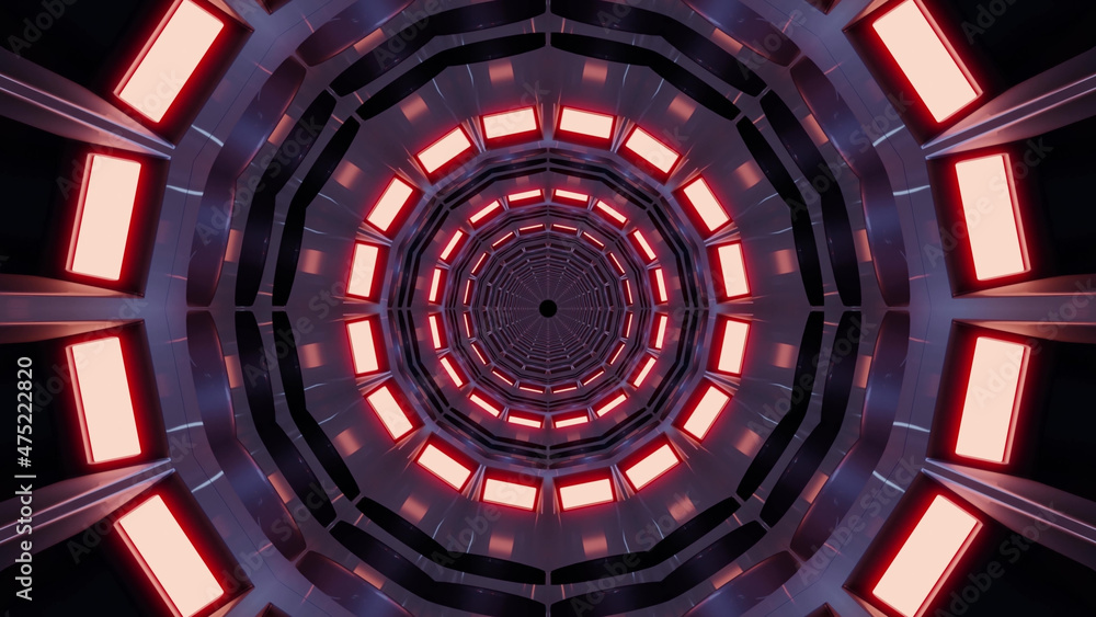 Aufkleber 3d rendering of futuristic kaleidoscopic patterns background in black and neon red colors