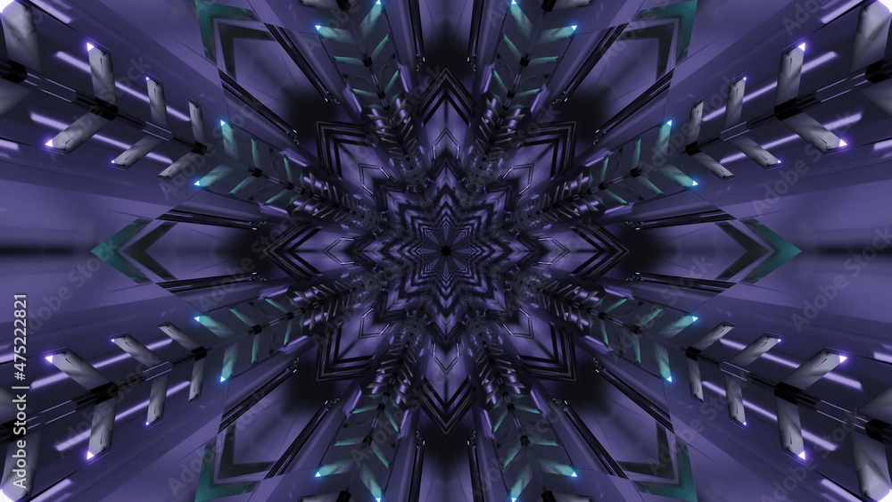 Poster 3d rendering of futuristic kaleidoscopic patterns background in black and white colors