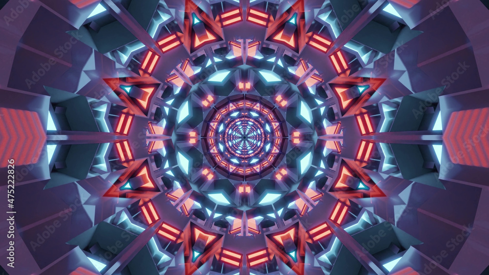 Aufkleber 3d rendering of futuristic kaleidoscopic patterns background in vibrant blue and red colors