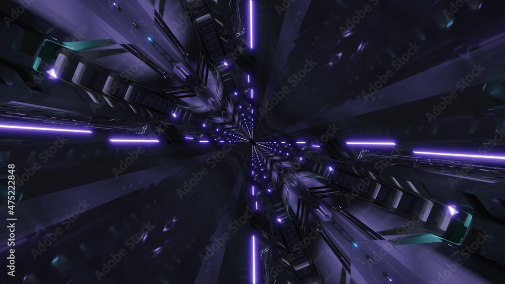 Poster 3d rendering of futuristic kaleidoscopic patterns background in dark blue and black colors