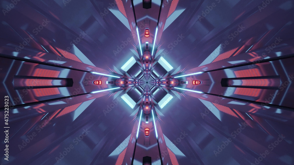 Aufkleber 3d rendering of futuristic kaleidoscopic patterns background in vibrant blue and red colors