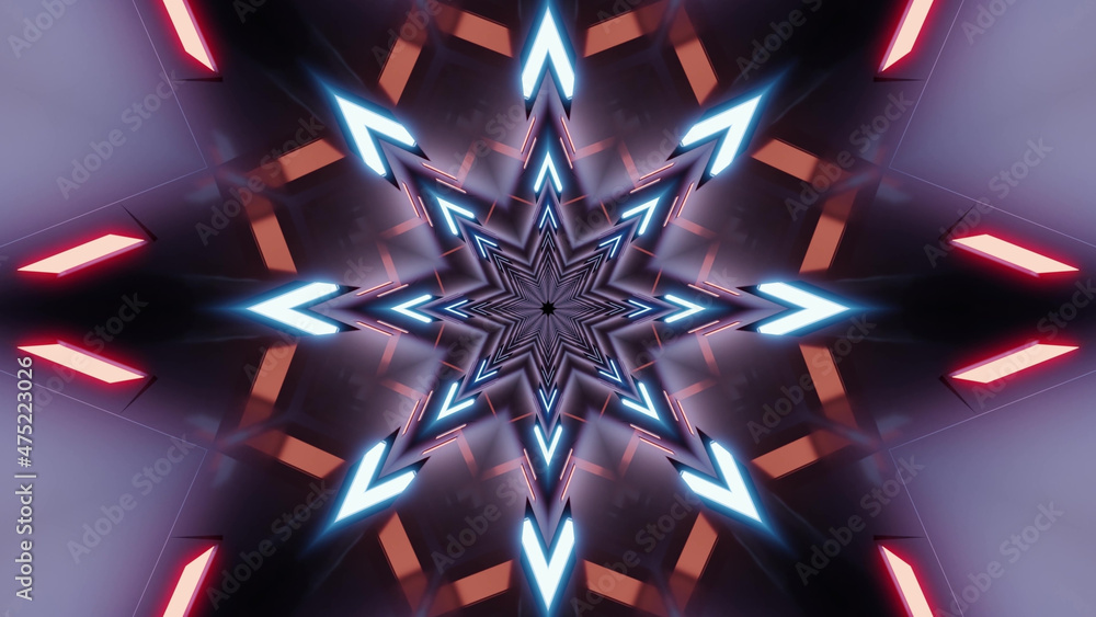 Aufkleber 3d rendering of futuristic kaleidoscopic patterns background in vibrant blue and red colors