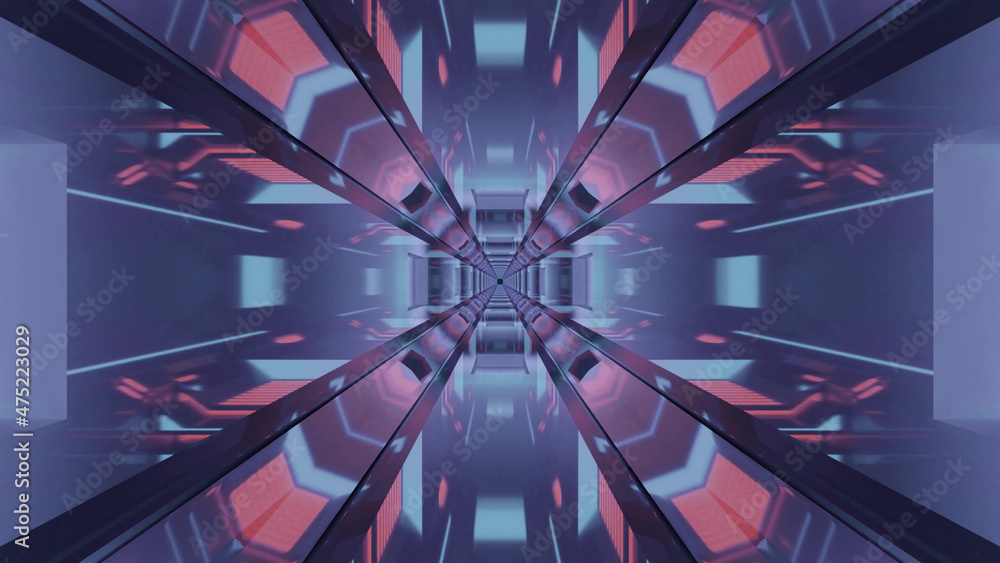 Aufkleber 3d rendering of futuristic kaleidoscopic patterns background in vibrant blue and red colors