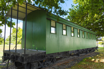 Old Train Wagon at Fairlie, Mackenzie Region, South Island New Zealand; Green Color