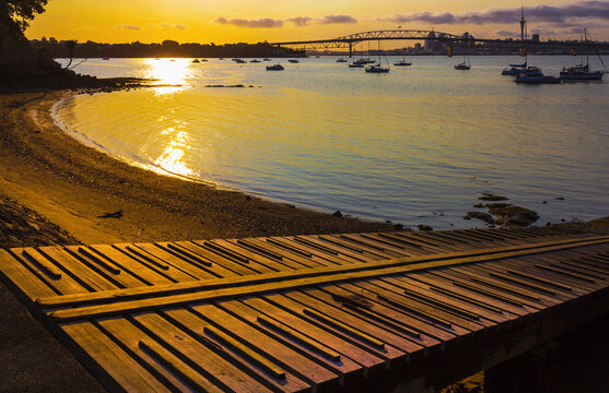 Sunrise Scenery at Birkenhead Beach Auckland New Zealand