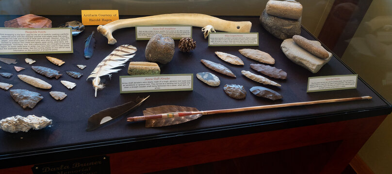 Display of Indigenous Peoples' Tools found at Pictograph Cave State Park near Billings, Montana