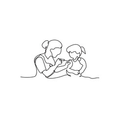 Continuous line drawing. the doctor is giving vaccine injection to a child patient .Illustration icon vector