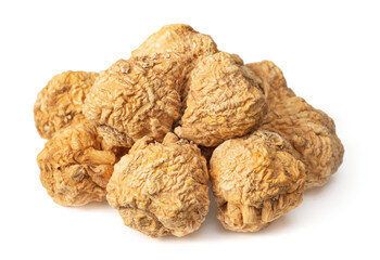 Dried yellow Maca roots isolated on white background