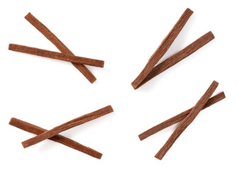 Sandalwood sticks isolated on white background, top view