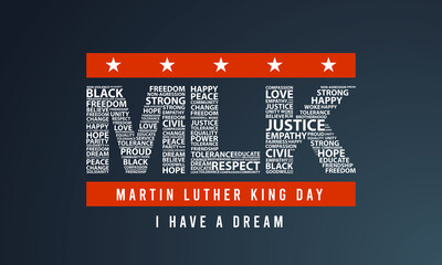 Typography design with words on the text MLK in American Flag colors on an isolated gradient background - obrazy, fototapety, plakaty