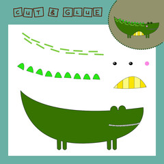 Children's paper puzzle with a pet crocodile. Baby education cut and paste applique for preschool age.