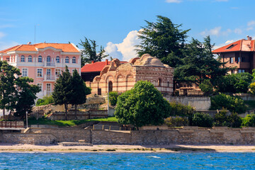 Fototapeta na wymiar Church of St. John Aliturgetos in the old town of Nessebar, Bulgaria. View from a sea