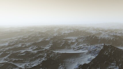 realistic surface of an alien planet, view from the surface of an exo-planet, canyons on an alien planet, stone planet, desert planet 3d render