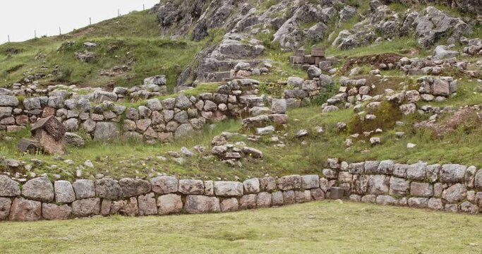 Incan rock walls in Sun temple in Cusco, Peru 4k 50fps