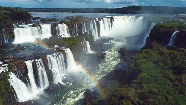 Nature landscape of Iguazu Falls South America. Summer travel. Wonderfull giant outdoor waterfalls cascade.